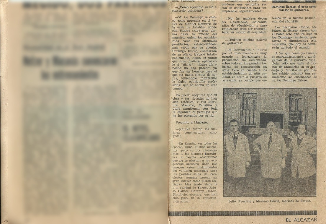 Un encantador artículo del diario de la època El Alcazar. Entrevista en el año 1974 a los tres Hermanos Conde en Gravina 7. Por Segundo Pastor