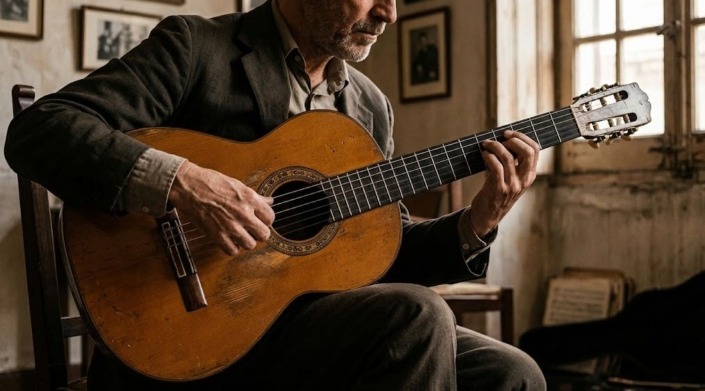 sonido de una guitarra flamenca antigua